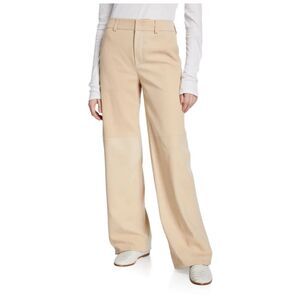 Wayf New With Tag Faux Leather Straight Leg Pants Beige size Medium